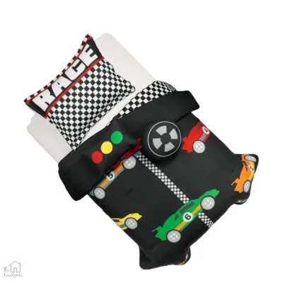 Black Racing Cars Game-Themed 4 Piece Quilt & Comforter Set