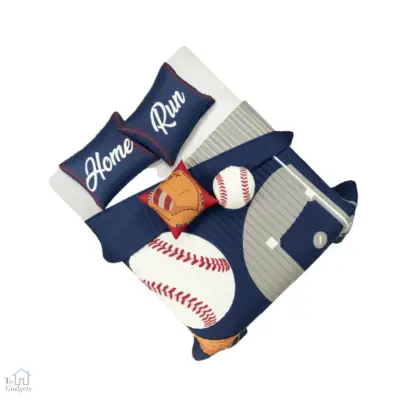 Blue Baseball Reversible Game-Themed Quilt 5 Piece Set