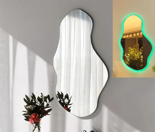 Irregular Wavy LED Mirror with Black Frame, Perfect for Bathroom Insta Mirror Moments!