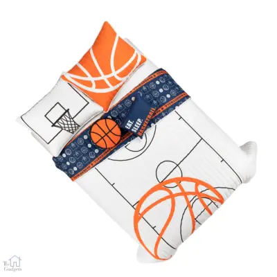 White_Navy Basketball Game-Themed 5 Piece Quilt Set