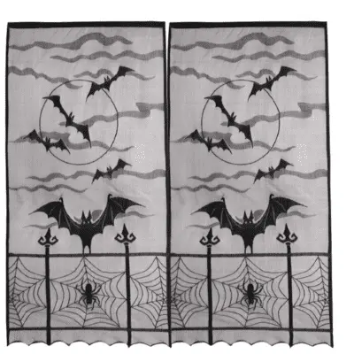 Spider web curtains Halloween kitchen decor